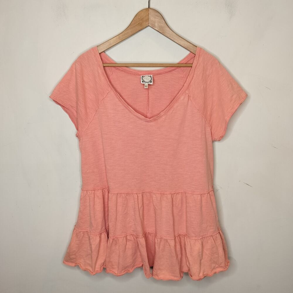 Tru Self Tiered Top Peach Cotton Short‎ Sleeve Swing Tee